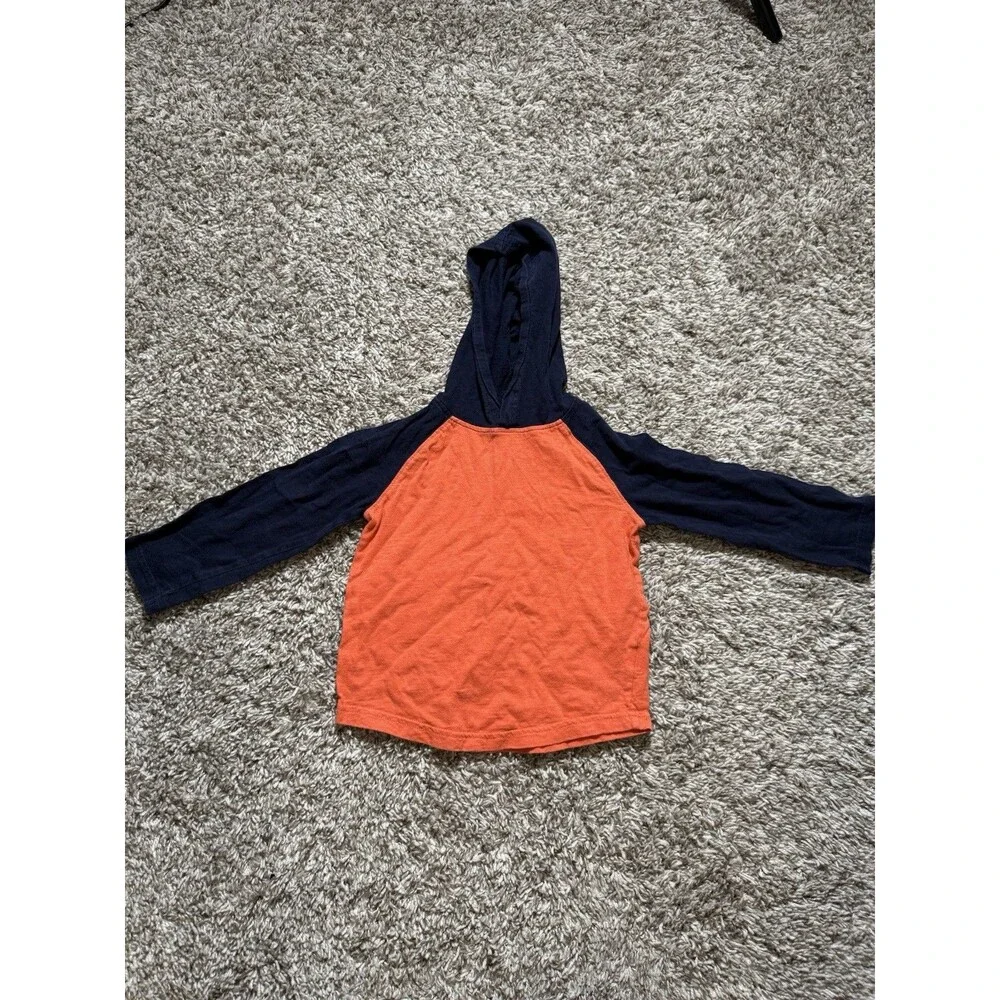 Gymboree Toddler Boys Orange Navy Hooded Long Sleeve Shirt Size 2T Casual